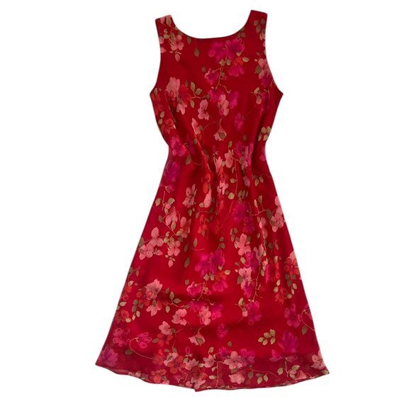 Vintage B.Moss Floral Shift Dress Red Size 4 Fairy 90s Y2K Romantic Feminine - Picture 1 of 9